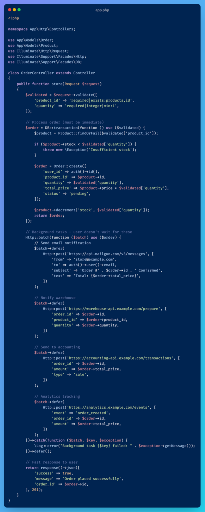 ویژگی Defer در Laravel 12.34.0