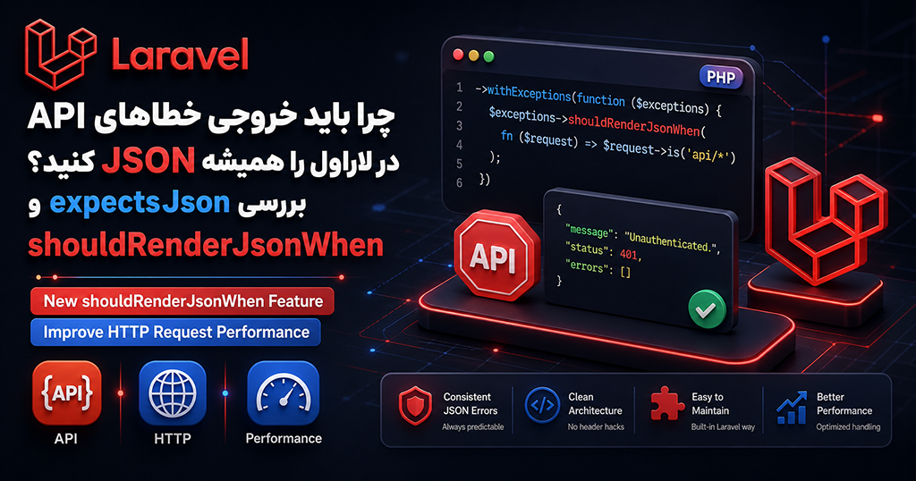 چرا باید خروجی خطاهای API در لاراول را همیشه JSON کنید؟ بررسی expectsJson و shouldRenderJsonWhen